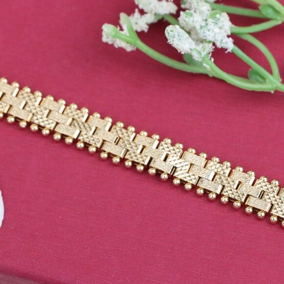 "Elegant Rose Gold Chain Bracelet with Textured Brick Pattern, XPBL1128 - Picture 11 of 12